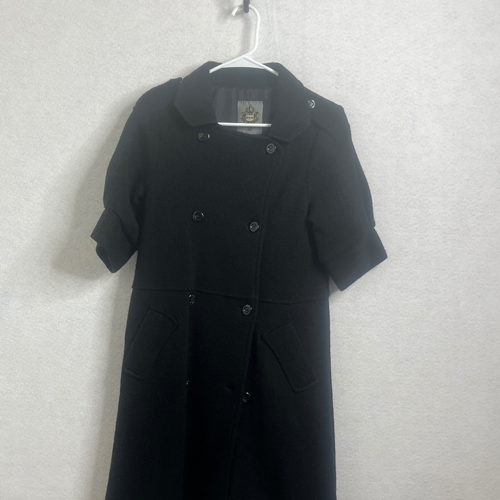 MK2K Wool Coat Black Double Breasted Short Sleeve Coat Jacket Size M/L - Picture 1 of 9